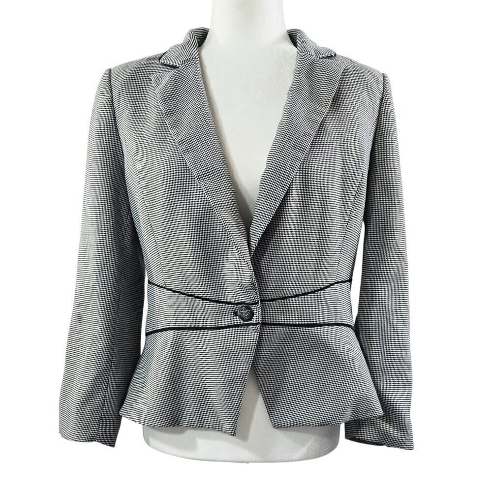 White House Black Market Black & White Peplum Blazer